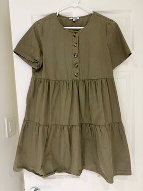 Madewell Olive Green Tiered Button-Front Dress